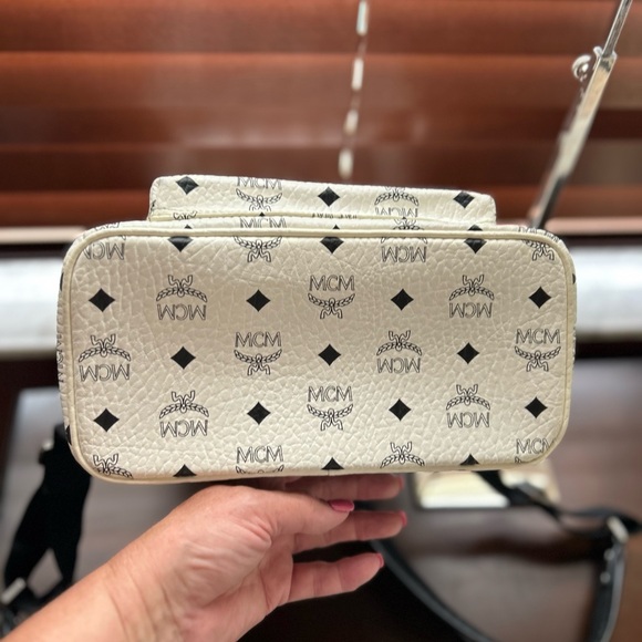 MCM White Studded Visetos Backpack - Picture 5 of 16